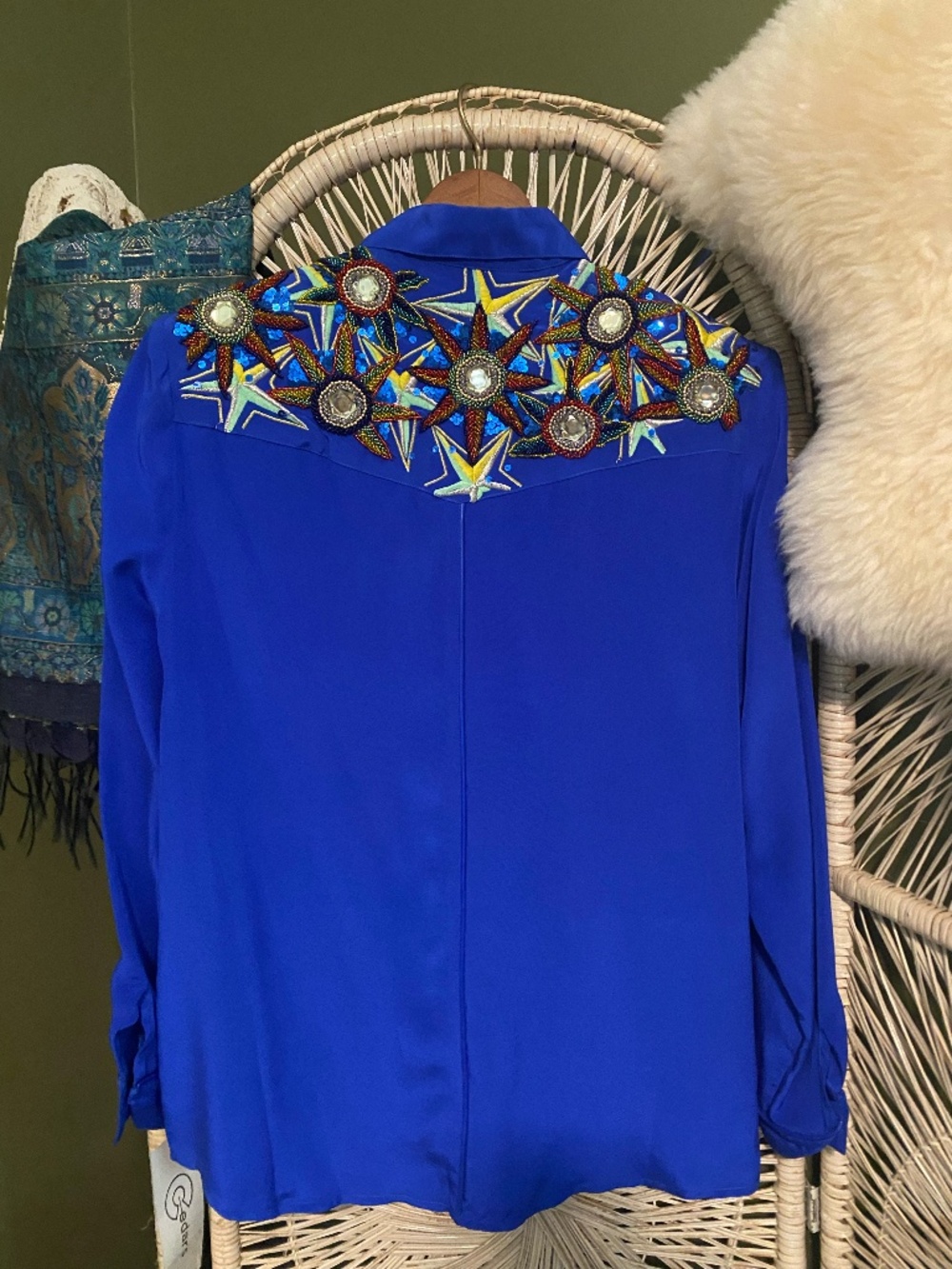 NWT Vintage Cedars Silk Beaded Rodeo Disco Blouse Size 8